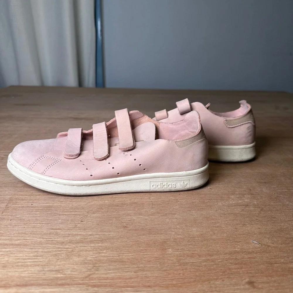 Adidas Stan Smith CF Pink Nubuck Leather Triple Strap Sneakers Womens 7